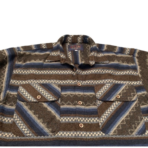 Vintage striped geometric Aztec wool blend woven flannel button down shirt - Picture 4 of 11